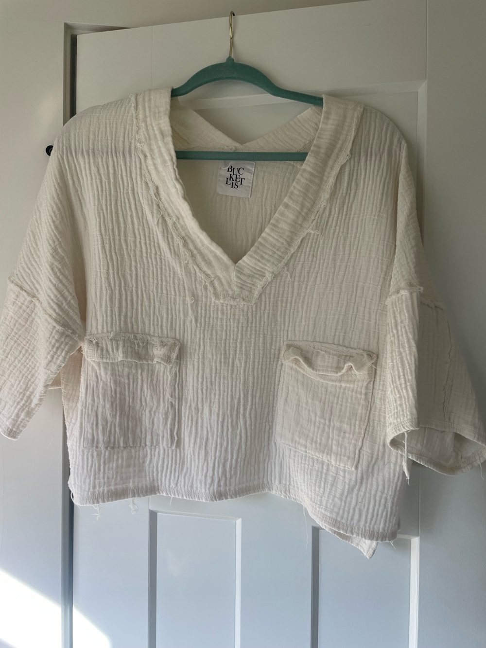 BUCKETLIST Cream Cotton Gauze Boxy Crop